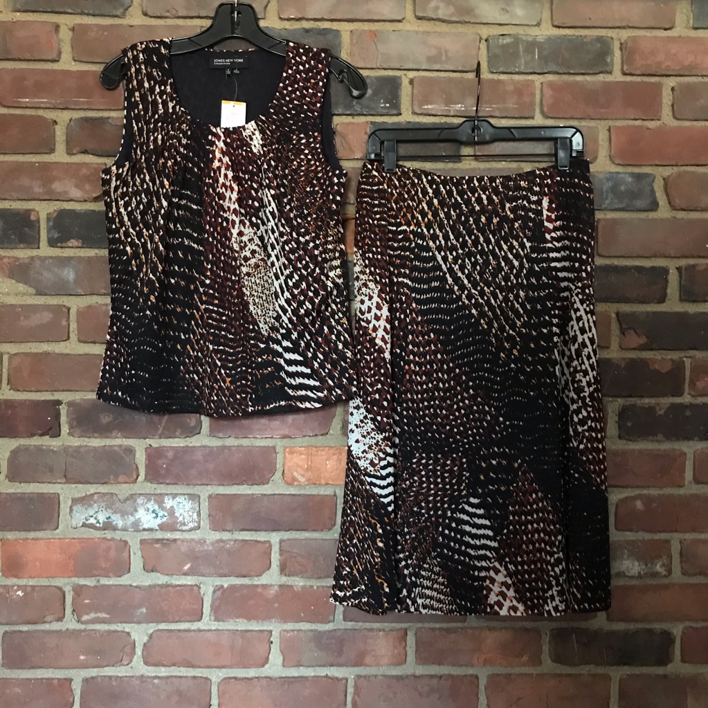 Jones New York Collection Mixed Print Midi Skirt Set Pull On